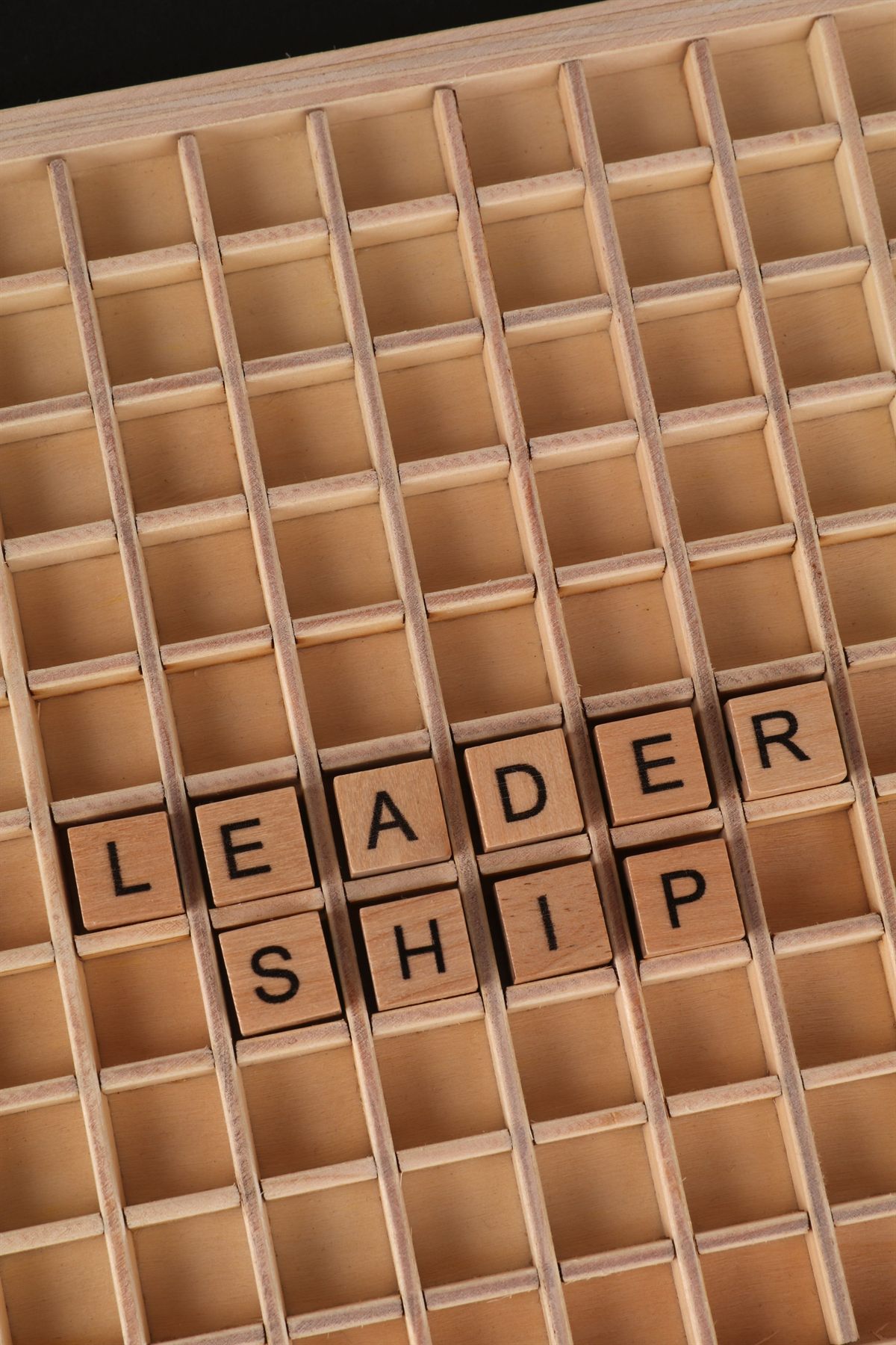 Wooden letter blocks spelling leadership